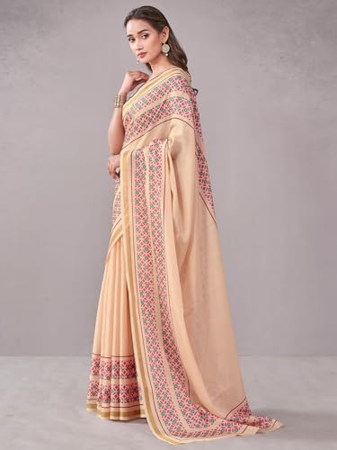 Image of Satrani Women's Chanderi Printed Saree with Unstitched Blouse Piece