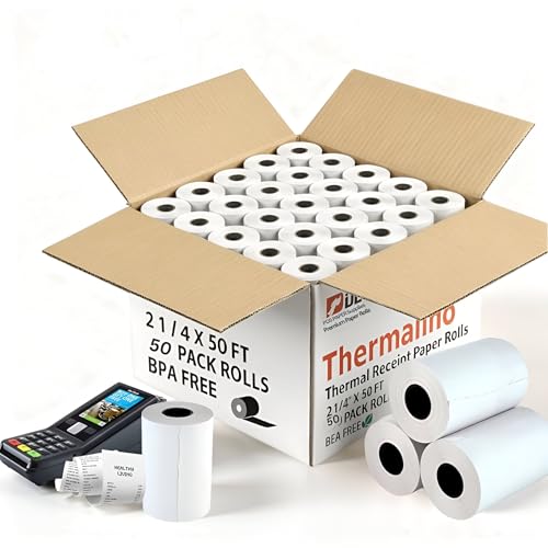Rollos de papel térmico premium de 2 1/4 pulgadas x 50 pies sin BPA