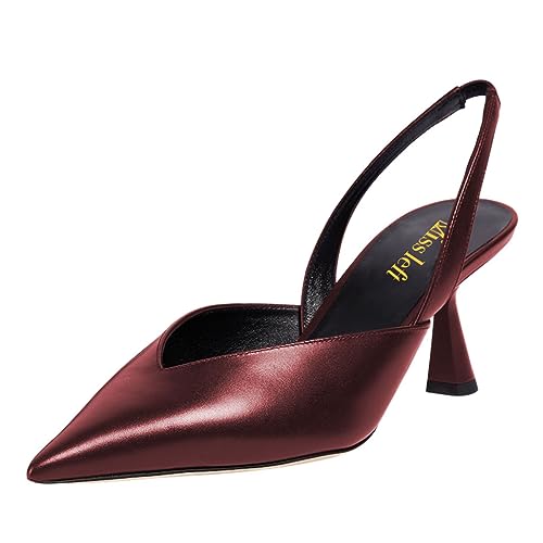 miss left Women V-Cut Slingback Closed Pointy Toe Mid Kitten Heel Pumps Slip On Elastic Strap Sandals Trendy Daily Evening Party Shoes Size 4-16 US