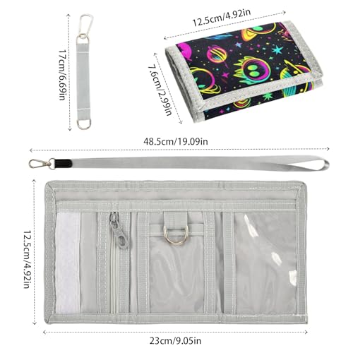 ALAZA Kids Wallets for Boys Girls Toddler Trifold Wallet Children Small Neon Planet with Zipper Coin Pocket3