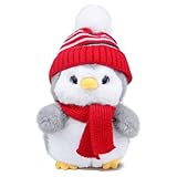 Penguin Stuffed Animal, Penguin Plush with Red Knit Hat Scarf for Girls Lovers Kids Boys Adults, Soft Cute Stable Weighted Plush Toy Gifts for Christmas Winter Decor Birthday Valentine Holiday 10 Inch