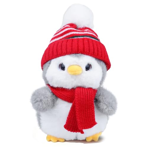 Image of Penguin Stuffed Animal, Penguin Plush with Red Knit Hat Scarf for Girls Lovers Kids Boys Adults, Soft Cute Stable Weighted Plush Toy Gifts for Christmas Winter Decor Birthday Valentine Holiday 10 Inch