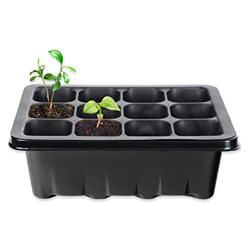 Schramm® 4 Stück Anzucht Set Gewächshaus Anzucht Schale Töpfe Zimmergewächshaus 18,5 x 15 x 8 cm für 48 Anzuchttöpfe Anzuchtset Mini-Gewächshaus schwarz