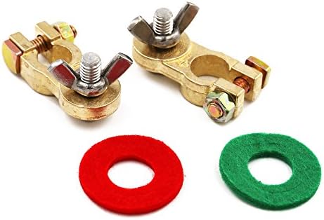 UTSAUTO Brass Battery Terminal Connectors 2Pcs Positive & Negative Car Battery Terminal Clamp for Truck Van Marine Boat RV Max Current 300A