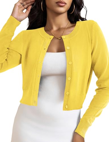 Image of LETDIOSTO Cropped Cardigan Bolero Shrug for Women, Button Down Long Sleeve Knit Sweater for Dresses,for Jeans, XS to XL