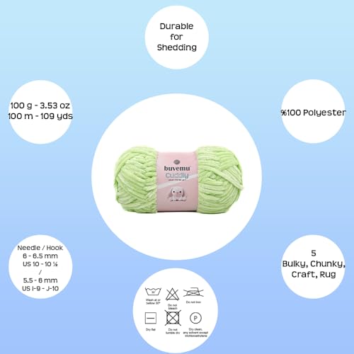 Image of Cuddly Velvet Chenille Yarn, Super Soft Fluffy Bulky for Knitting Crocheting Crafting Blanket Amigurumi, Durable for Shedding, 100 Gram (3.53 Ounces) 109 Yards (100 Meters) (Lime)