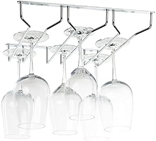 Copa 3-Rail Hanging Wine Glass Rack - A 3-Row Wine Glass Holder Kitchen Optimizer - Glass Hanging Rack for Easy Install Under Cupboards - Great as Glass Holders for Bar & Wine Glass Holders at Home
