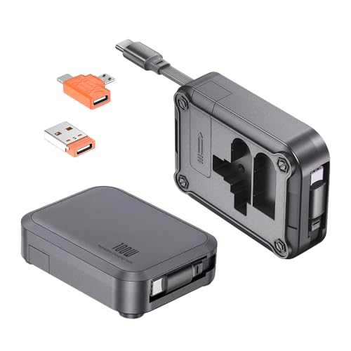 明誠 5in1 マルチ充電ケーブル 巻き取り 1m PD100W USB Type C to Type C ケーブル 3種類変換アダプタ(Type A+Micro-B) 高速データ転送 タイプC 急速充電コード 自由式 iPhone 16e 16 15 Plus Pro Max Android 全機種対応 スマホスタンド機能 (ブラック)