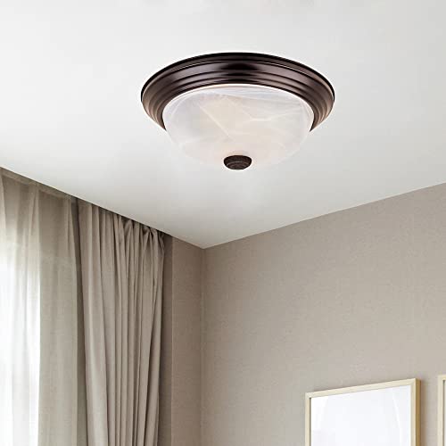 Designers Fountain 15 In Modern 3-Light Flush Mount Ceiling Light Fixture, Oil Rubbed Bronze With Alabaster Glass Shade, 1257L-Orb-Al #TOP1
