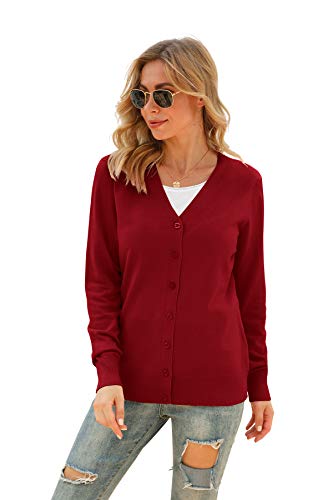 Image of VIISHOW Women Long Sleeve Button Down V Neck Lightweight Basic Knit Sweater Cardigan