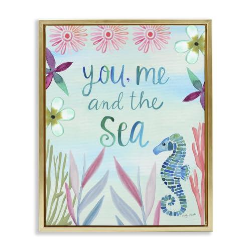 'You, Me & Sea Romanic Beach Lover Ocean Life'| Floating Frame Canvas Art