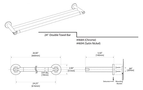 Gatco 4684 24\" Channel Double Towel Bar, Chrome | Wall Mount 2 Towel Bar Rack| - Thumbnail 5