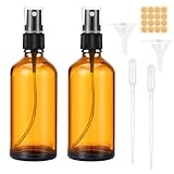 100ml Amber Glass Spray Bottle, 2pcs Empty Fine Mist Spray Bottle, Refillable Brown Glass Spray Bottle with Dropper, Funnels, Label for Cleaning, Aromatherapy, Perfume, Hair, Cosmetic Travel Sprays