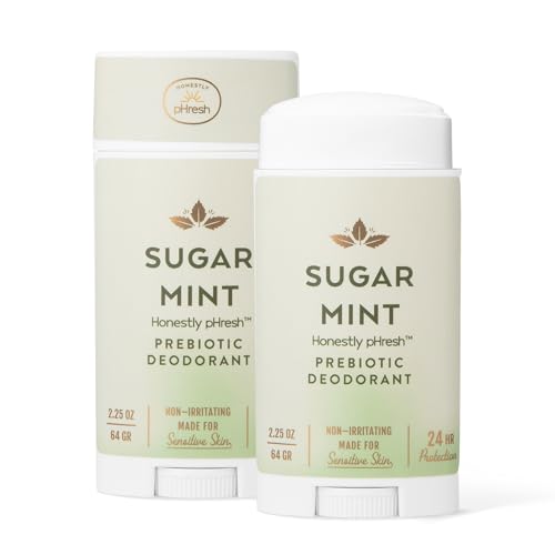 Honestly pHresh Prebiotic Natural Deodorant for Women – Aluminum & Baking Soda Free with 24 Hour Odor Protection. Clean Vegan Deodorant for Sensitive Skin. Made In USA – Sugar Mint Scent, 2.5 oz