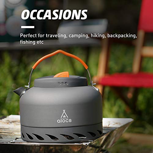 Alocs 1.3L Camping Kettle With Heat Exchanger Aluminum Portable Camping Tea Kettle Compact Outdoor Hiking Picnic Camping Water Kettle Lightweight Teapot Coffee Pot #TOP6