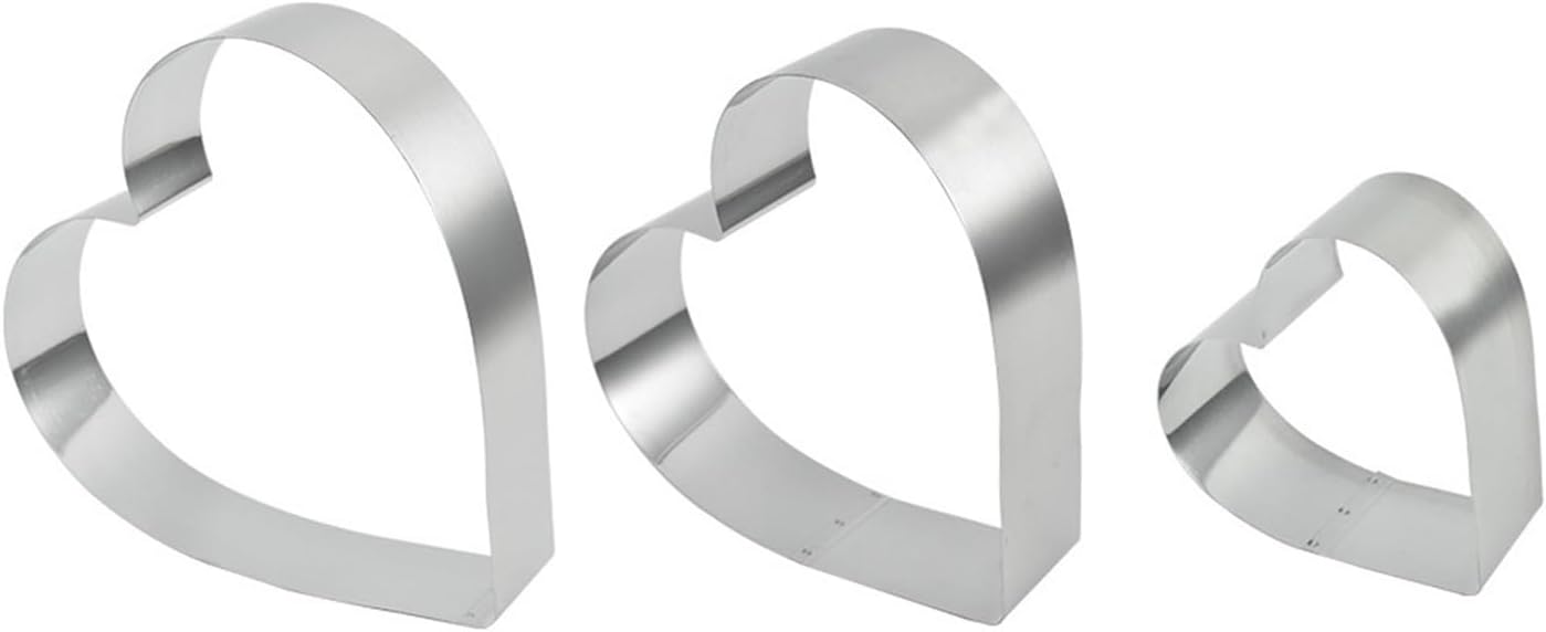 Set(3pcs) Stainless Steel Mousse Ring Mold 3-Piece Set Heart-Shaped Dessert Biscuit Mold Kitchen Baking Tool for Baking