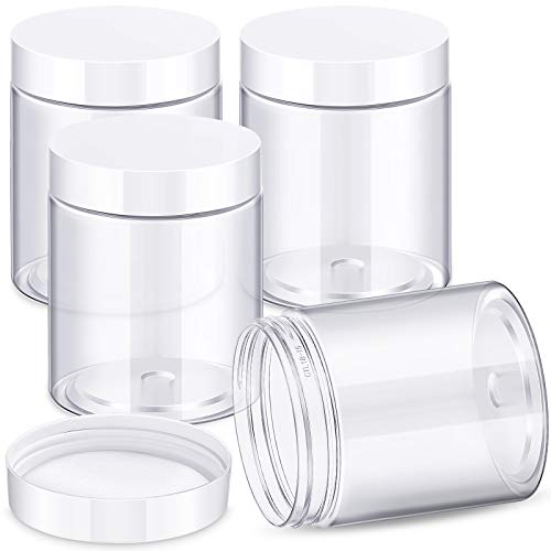 Patelai 4 Pieces Round Wide-mouth Leak Proof Plastic Container Jars with Lids for Travel Storage...