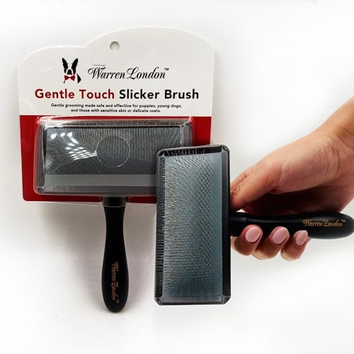 Warren London Gentle Touch Slicker Brush for Puppies & Small Dogs – 4' x 2' Soft Pin Grooming Brush – Tangle Remover for Sensitive Skin – Compact, Lightweight & Easy to Use