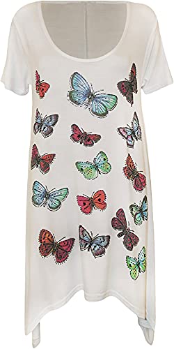 T-shirt femme manches courtes blanc grande taille 44 imprimé papillon