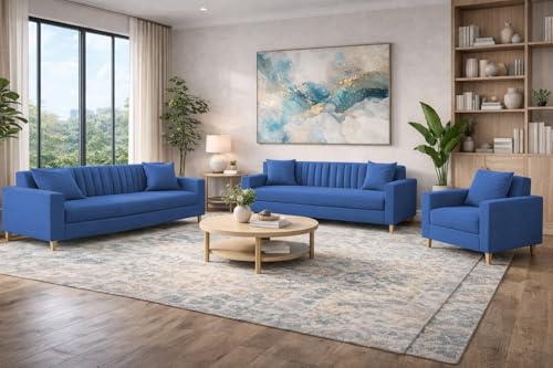 Image of Casaliving Garcia 3+2+1 Seater Sofa Set for Living Room (Blue Colour) Premium Fabric Sofa
