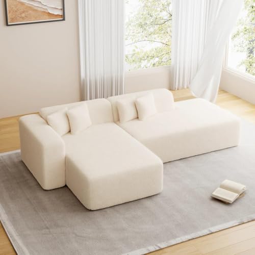 Image of Modern Classic L Shape Sectional Sofa Set, Chesterfield Style 4 Seater Sofa Set with Pillows for Living Room, Bedroom and Office and Hallway Colour (Beige L-S)