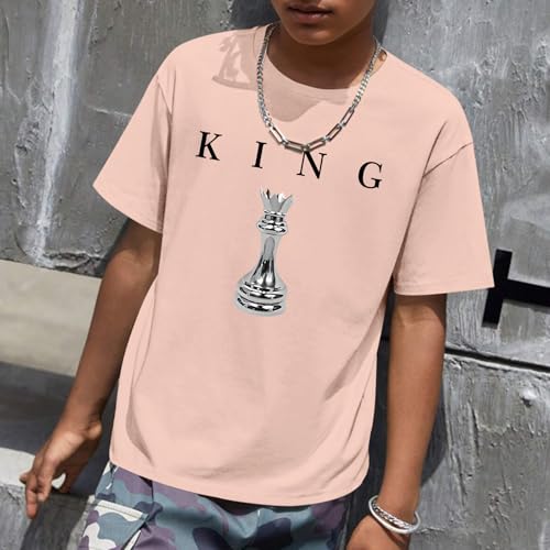 Image of Boys Graphic Tee King Chess Printed T-Shirt Kids Cool Designer Shirts Short Sleeve Shirt Clothes for Teen Boy Trendy