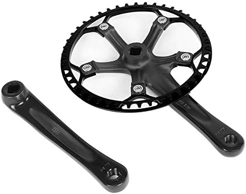 Crankset, Single Speed Crankset Mountain Bike Aluminum Alloy Hollow Integral Mountain Bike Crankset Arm Speed Fixed Gear,Easy to Modify Single Crank Set(Black)
