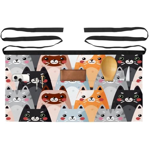 Demi-tablier de cuisine avec poches lot de 3 tabliers courts chef chat mignon