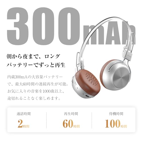 ヘッドホン Bluetooth ワイヤレスヘッドホン オンイヤー型 Bluetooth 6.0 ANCノイズキャンセリング Hi-Fi音質 60時間連続再生 マイク内蔵 折り畳み可能 軽量 在宅 旅行 音楽 動画 通話 スポーツ防汗 iPhone&Android各種対応 シルバー 商品画像7
