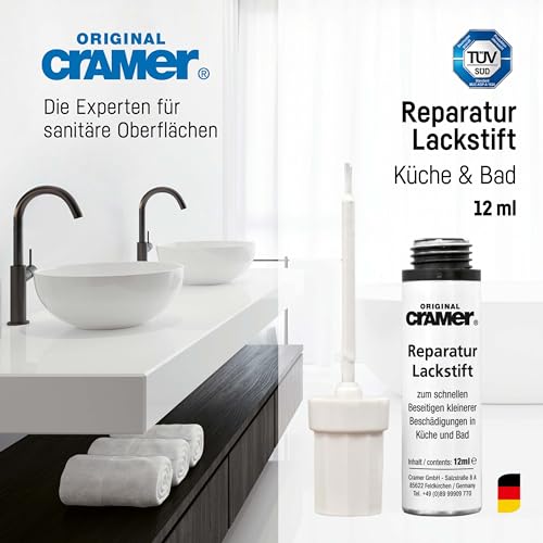 Cramer Reparatur Lackstift weiss alpin - hochwertiger Sanitärlack für Keramik, Emaille & Acryl. Ideal für Badewannen, Waschbecken & Fliesen - schnelle und einfache Ausbesserungen im Bad