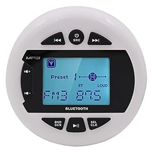 Herdio Round Waterproof Marine Radio – 4 x 40 W Boat in Dash Gauge Stereo Receiver Compatible with Bluetooth, AM FM, 2…