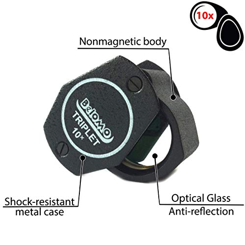 Belomo Jewelers Loupe 10X Triplet Magnifier 21Mm (.85"). Optical Glass With Anti-Reflection Coating For A Bright, Clear And Color Correct View. Foldable Loupe For Gems, Jewelry, Coins And Trichomes #TOP1