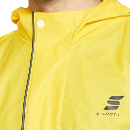 Image of Amazon Brand - Symactive PVC Raincoat with Hood for Men | Waterproof Jacket & Pants Set | Seam-Sealed | Snap Button Sleeves | Size XL | Yellow