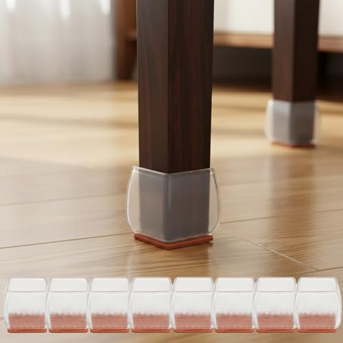 8Pcs Chair Leg Floor Protectors, TPR and Felt Furniture Leg Pads, Non-Slip Scratch-Proof Chair Caps for Hardwood Floors, Dining Table & Sofa, Transparent