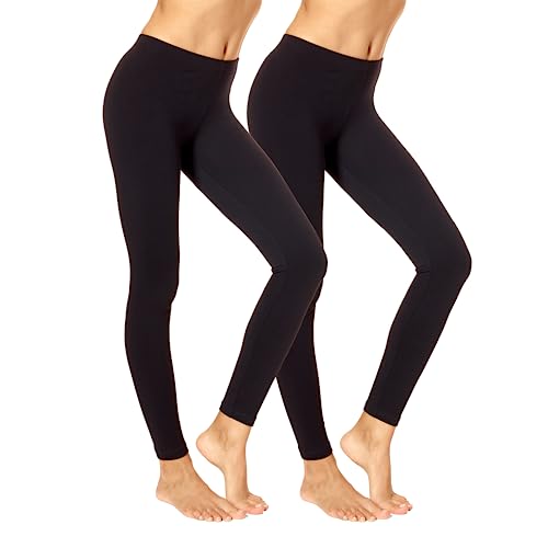 No Nonsense Women's Cotton Legging, New Black/Black-2 Pair Pack