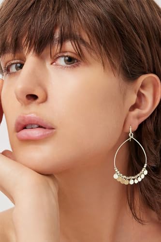 LILIE&WHITE Worn Gold Earrings For Women In Round Disc Matte Gold And Silver Earrings Two Tone Dangle Drop Earrings Fashion Boho Earrings Jewelry Gift3