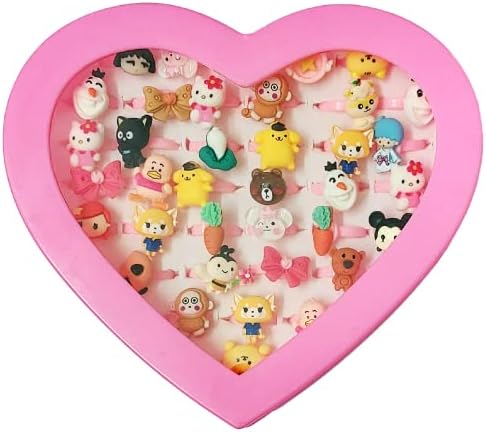 SUPER TOY Adjustable Finger Ring for Girls - 36 Pcs, Plastic, 3D Cartoon Pattern