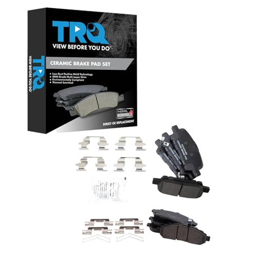 TRQ Front and Rear Brake Pad Set Ceramic Hardware Compatible with 2011-2014 Nissan LEAF