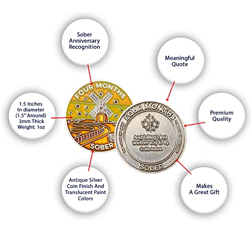 Image of The Achieve Mint 4 Months Sober Token | Four Month Sobriety Chip | Non-AA, Non-Religious Medallions for Men and Women Celebrating Sobriety