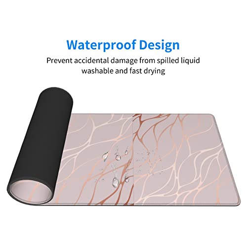 Image of Large Gaming Mouse Pad XL, Abstract Rose Marble Full Desk Mousepad with Stitched, Long Non-Slip Base Keyboard Pad, PC Laptop Computer Mat Gifts for Women Girl Office Decor, (Rose Gold, 31.5*11.8 In)
