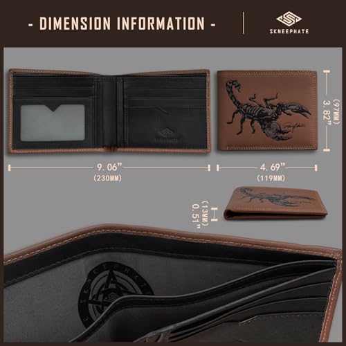 Mens Bifold Wallets Genuine Leather Brown Western | Cool Scorpion Billfold Credit Card Holder RFID Blocking Wallet | Men's Gift Idea(brown)4