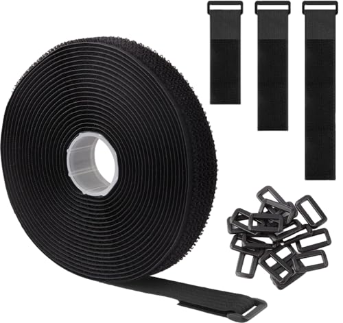 ZEVONDA 5m x 2cm Klettband mit 25 Schnalle - Freie Schnittlänge Klett Kabelbinder Wiederverschließbar Kabel Klettbinder Klettverschluss Band Schwarz
