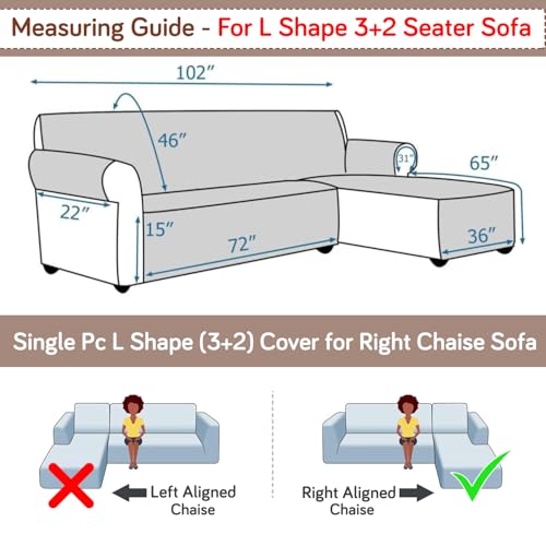 Image of HOKIPO 'Elira Series' Printed Quilted One-Piece L Shape 5 Seater (3+2) Sofa Cover with Right Chaise | Anti-Slip Design, Natural Beige Abstract Art (AR-6229-C4)