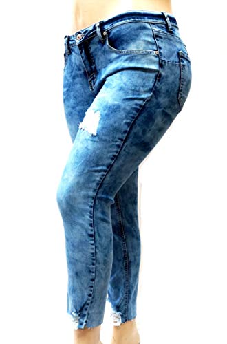 Womens Plus Size Distressed Destroy Stretch Butt Lifting Denim Tie Dye Jeans2