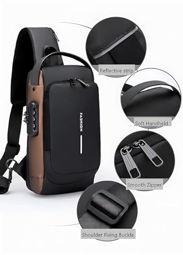 Image of USB Chest Bag Anti Theft Crossbody Sling Backpack with USB Charging Port, Waterproof Travel Chest Pack for Men & Women, Casual Daypack for Daily Use