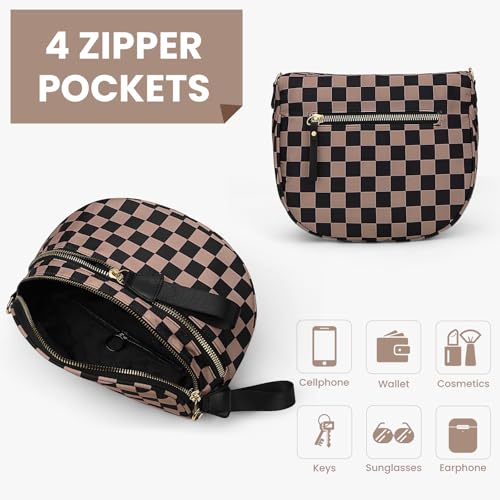 Image of Lushandy Bum Bag Checkered Crossbody Bag Mom Everyday Purse | Roomy Space, Wipe Clean, Wide Strap