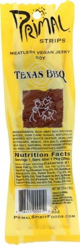 Primal Strips - Meatless Vegan Jerky Soy Texas BBQ Flavor - 1 oz.