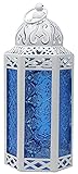 VELA LANTERNS 10.5' White Moroccan Lamp Lantern Decorative Candle Holder for Ramadan Decorations, Indoor Home Decor, Outdoor Patio or Porch, Weddings, Cobalt Blue Glass, Medium
