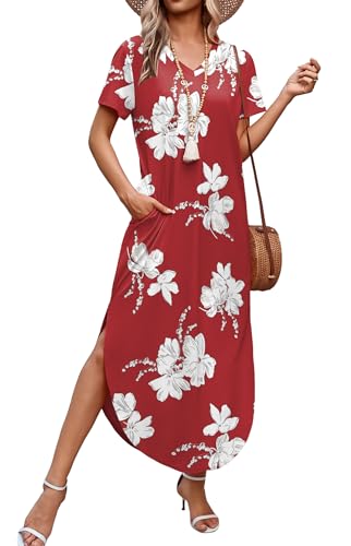Image of WIHOLL Women's Summer Short Sleeve Dresses Maxi Dress Vacation Beach Sundresses 2026 with Pockets