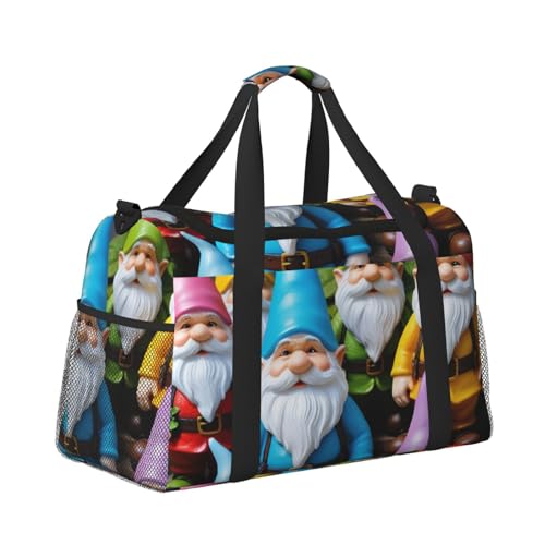 Colorful Gnomes Print Travel Duffle Bag - Foldable Personal Item Travel Bag for Women & Men,Carry-On Convertible Crossbody Tote Bags with Adjustable Shoulder Strap & Pockets 13x10.2x19.7 in3